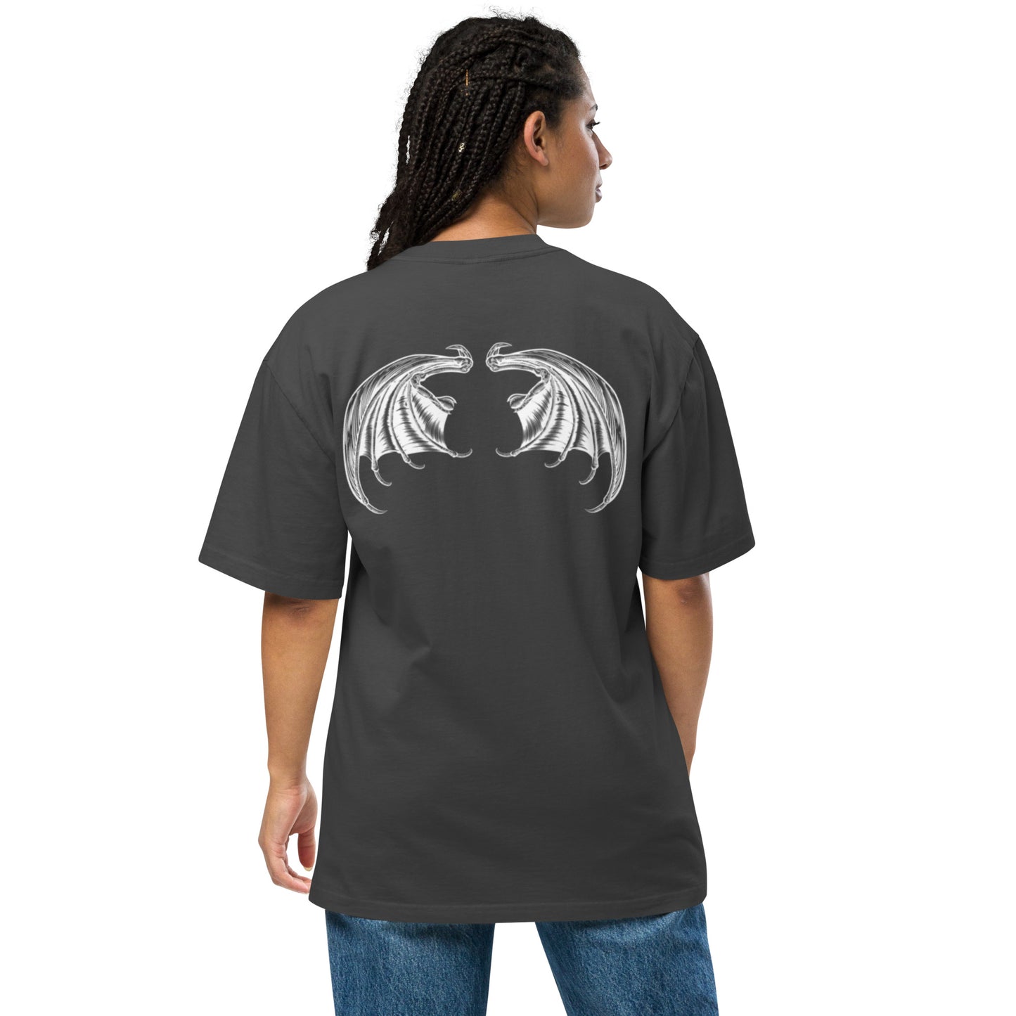 Oversized Unisex faded Angel t-shirt with devil wings