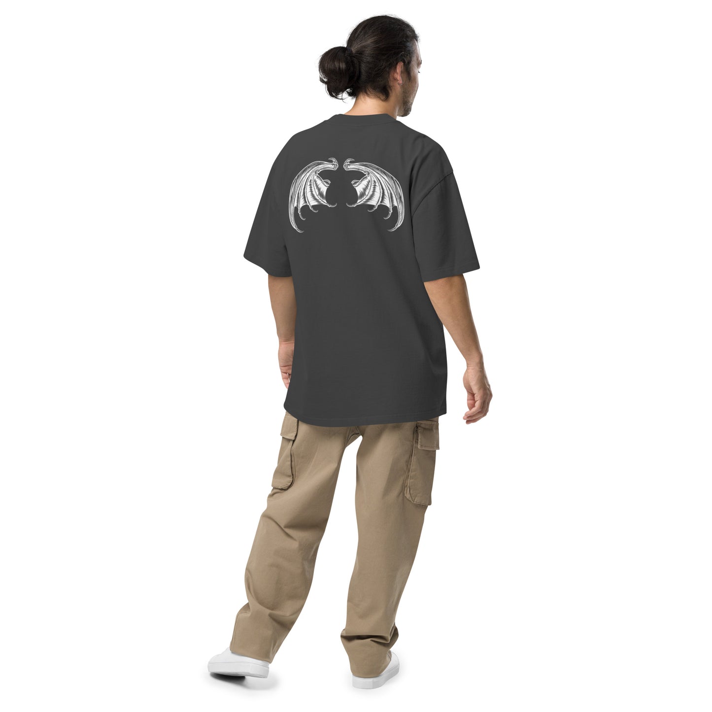 Oversized Unisex faded Angel t-shirt with devil wings