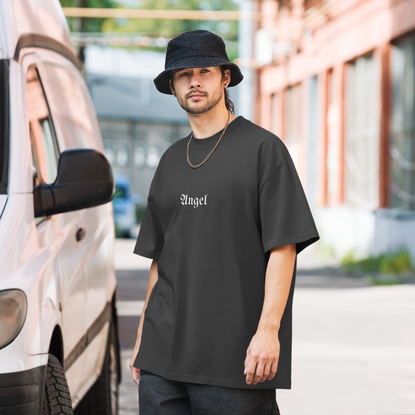 Oversized Unisex faded Angel t-shirt with devil wings